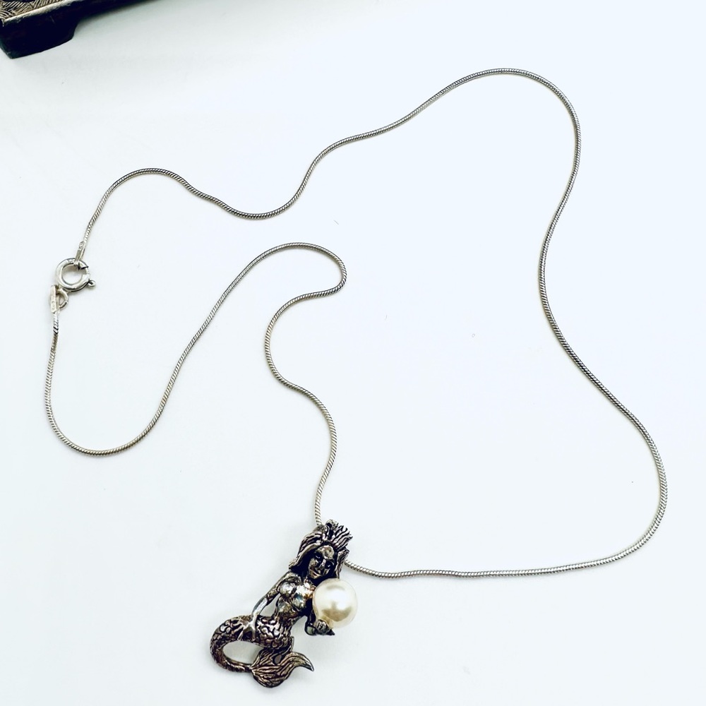 Vintage Sterling Mermaid Pendant Necklace